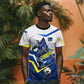 Personalized Curacao Football Marlin Mascot T shirt Caribbean Flag Colors Geometric Blue