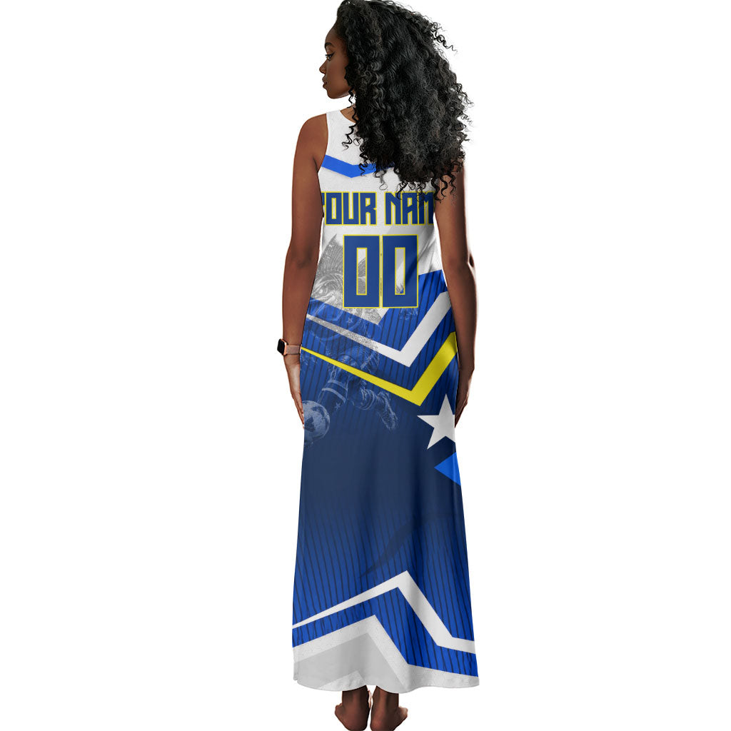 Personalized Curacao Football Marlin Mascot Tank Maxi Dress Caribbean Flag Colors Geometric Blue