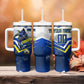 Personalized Curacao Football Marlin Mascot Tumbler With Handle Caribbean Flag Colors Geometric Blue