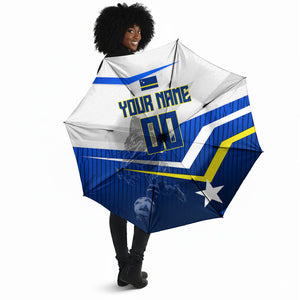 Personalized Curacao Football Marlin Mascot Umbrella Caribbean Flag Colors Geometric Blue