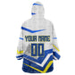 Personalized Curacao Football Marlin Mascot Wearable Blanket Hoodie Caribbean Flag Colors Geometric Blue