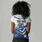 Personalized Curacao Football Marlin Mascot Women V-Neck T-Shirt Caribbean Flag Colors Geometric Blue