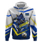 Personalized Curacao Football Marlin Mascot Zip Hoodie Caribbean Flag Colors Geometric Blue