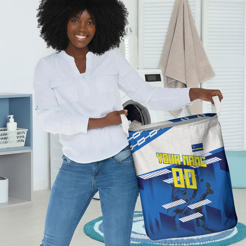 Personalized Curacao Football Laundry Basket Marlin Mascot Blue National Flag Accents