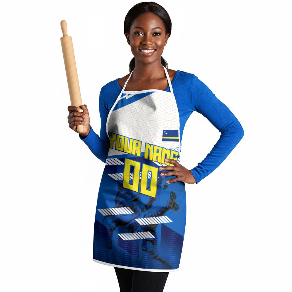 Personalized Curacao Football Apron Marlin Mascot Blue National Flag Accents