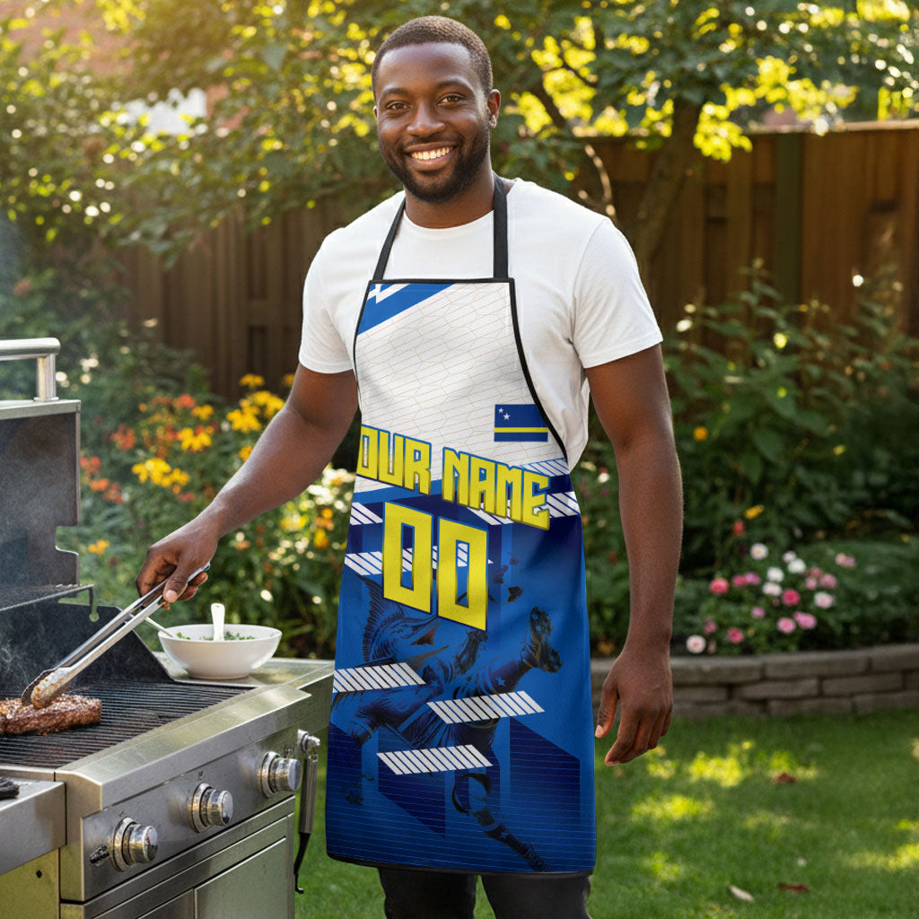 Personalized Curacao Football Apron Marlin Mascot Blue National Flag Accents
