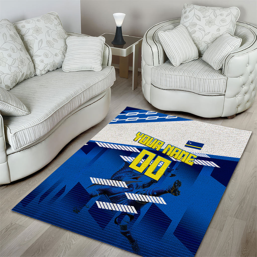 Personalized Curacao Football Area Rug Marlin Mascot Blue National Flag Accents