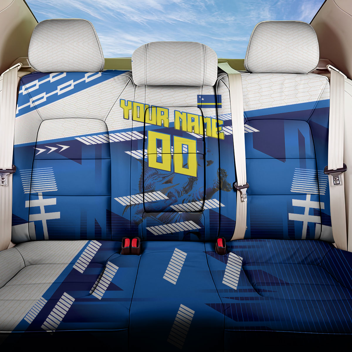 Personalized Curacao Football Back Car Seat Cover Marlin Mascot Blue National Flag Accents