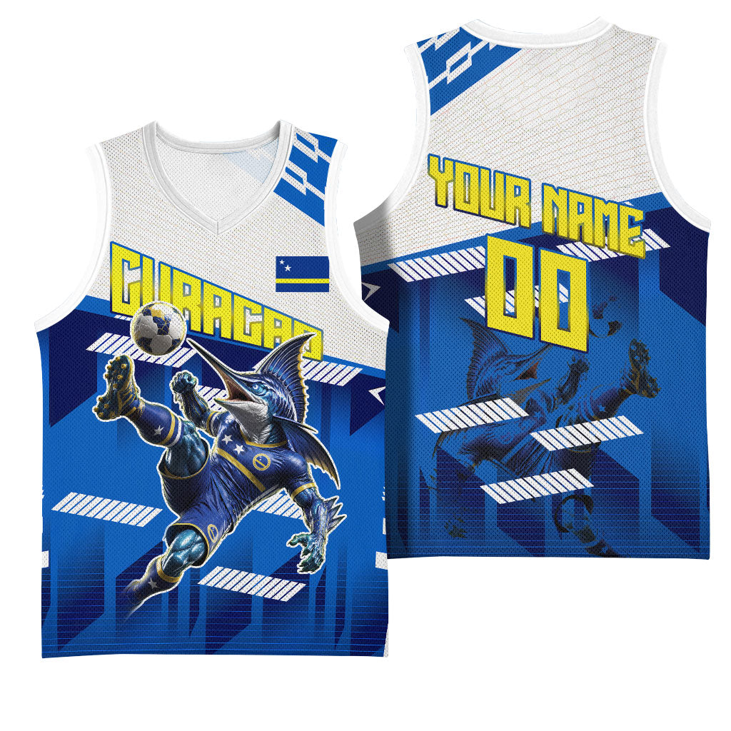 Personalized Curacao Football Basketball Jersey Marlin Mascot Blue National Flag Accents