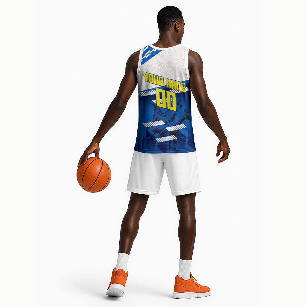 Personalized Curacao Football Basketball Jersey Marlin Mascot Blue National Flag Accents