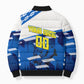 Personalized Curacao Football Bomber Puffer Jacket Marlin Mascot Blue National Flag Accents