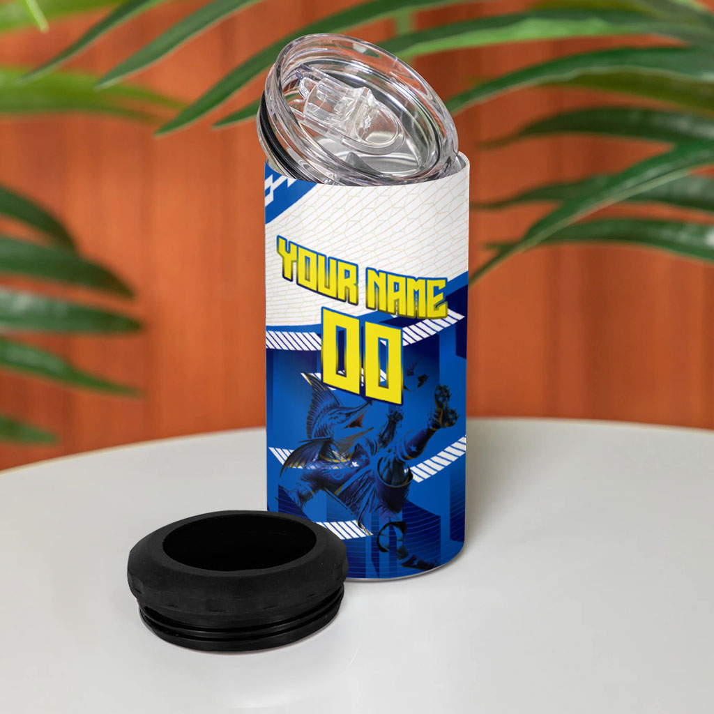 Personalized Curacao Football 4 in 1 Can Cooler Tumbler Marlin Mascot Blue National Flag Accents