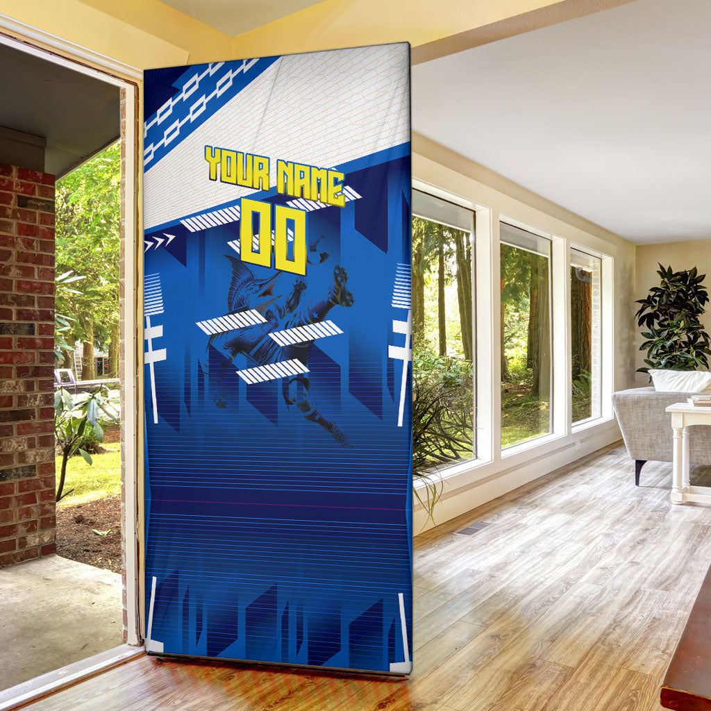 Personalized Curacao Football Door Cover Marlin Mascot Blue National Flag Accents