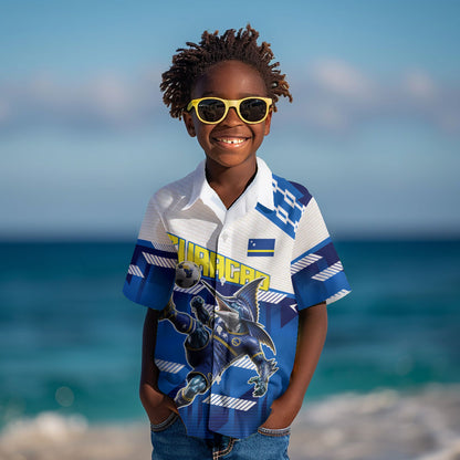 Personalized Curacao Football Kid Hawaiian Shirt Marlin Mascot Blue National Flag Accents