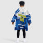 Personalized Curacao Football Kid Wearable Blanket Hoodie Marlin Mascot Blue National Flag Accents