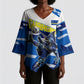 Personalized Curacao Football Kimono Sleeve Blouse Marlin Mascot Blue National Flag Accents