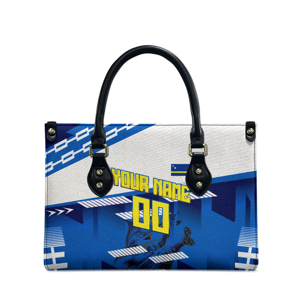 Personalized Curacao Football Leather Bag Marlin Mascot Blue National Flag Accents
