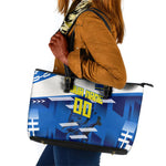 Personalized Curacao Football Leather Tote Bag Marlin Mascot Blue National Flag Accents