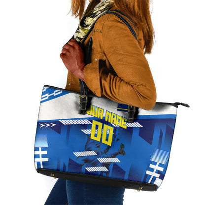 Personalized Curacao Football Leather Tote Bag Marlin Mascot Blue National Flag Accents