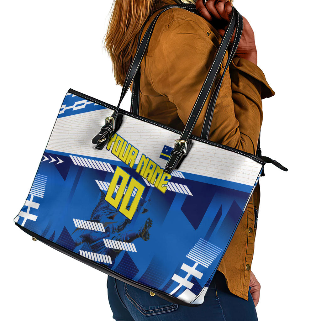 Personalized Curacao Football Leather Tote Bag Marlin Mascot Blue National Flag Accents