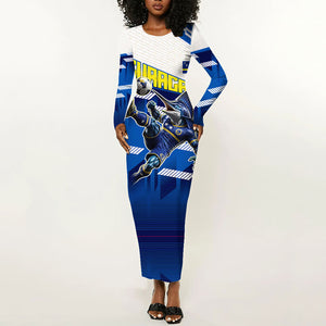 Personalized Curacao Football Long Sleeve Bodycon Dress Marlin Mascot Blue National Flag Accents