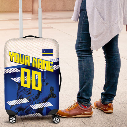 Personalized Curacao Football Luggage Cover Marlin Mascot Blue National Flag Accents