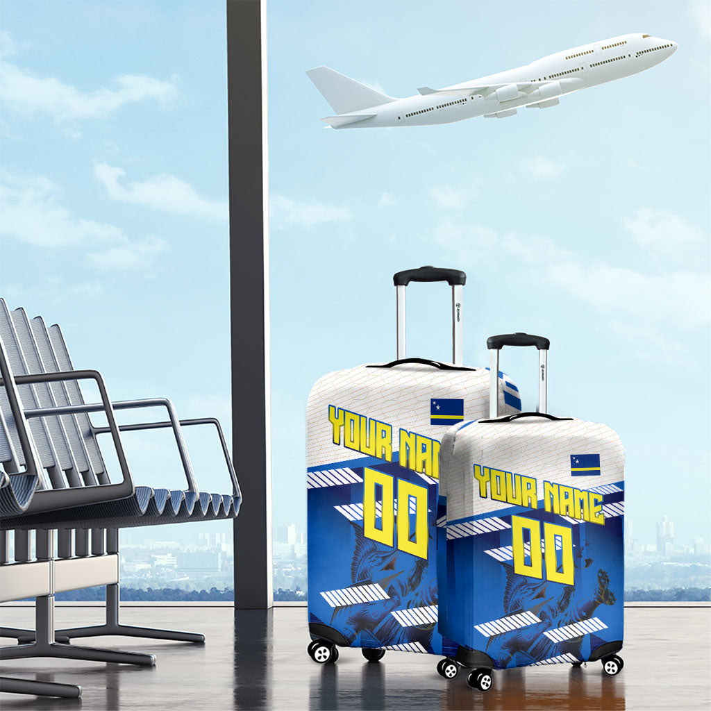 Personalized Curacao Football Luggage Cover Marlin Mascot Blue National Flag Accents