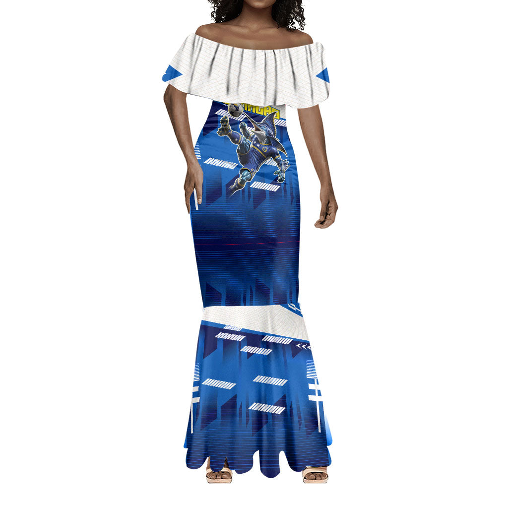 Personalized Curacao Football Mermaid Dress Marlin Mascot Blue National Flag Accents