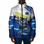 Personalized Curacao Football Padded Jacket Marlin Mascot Blue National Flag Accents