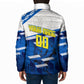 Personalized Curacao Football Padded Jacket Marlin Mascot Blue National Flag Accents