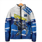 Personalized Curacao Football Padded Jacket Marlin Mascot Blue National Flag Accents