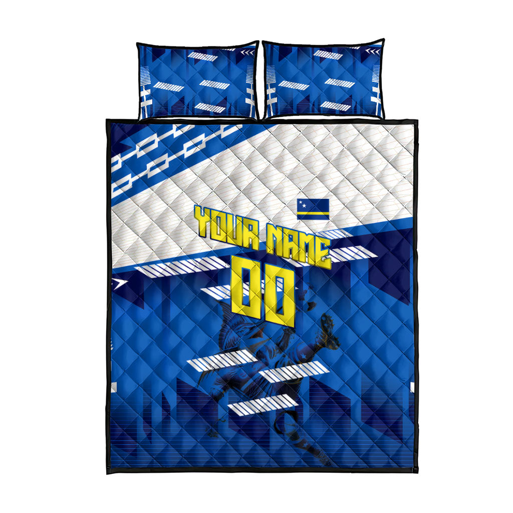 Personalized Curacao Football Quilt Bed Set Marlin Mascot Blue National Flag Accents