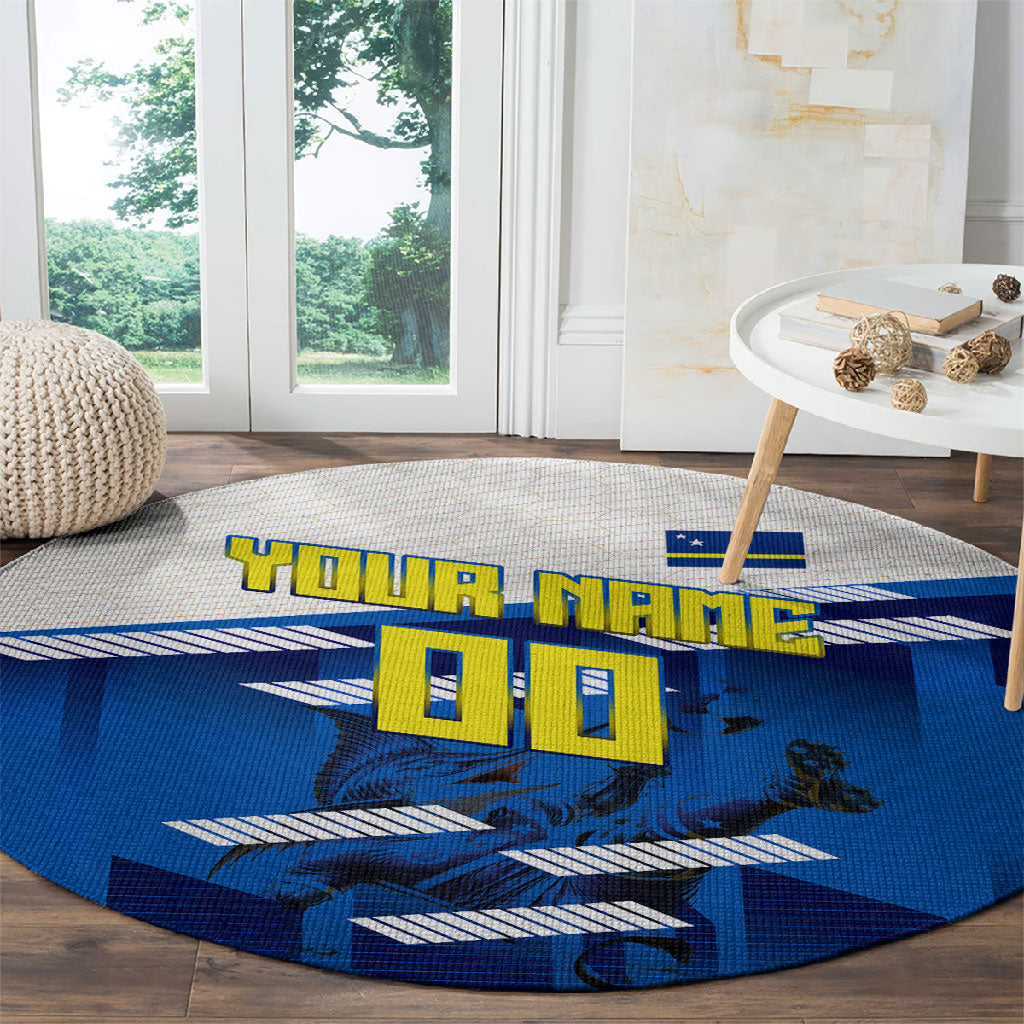 Personalized Curacao Football Round Carpet Marlin Mascot Blue National Flag Accents