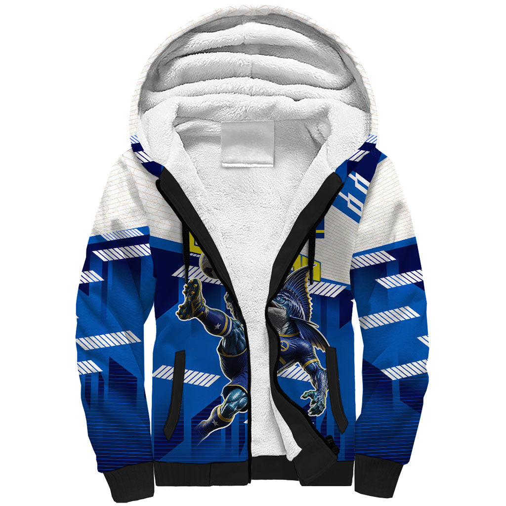 Personalized Curacao Football Sherpa Hoodie Marlin Mascot Blue National Flag Accents