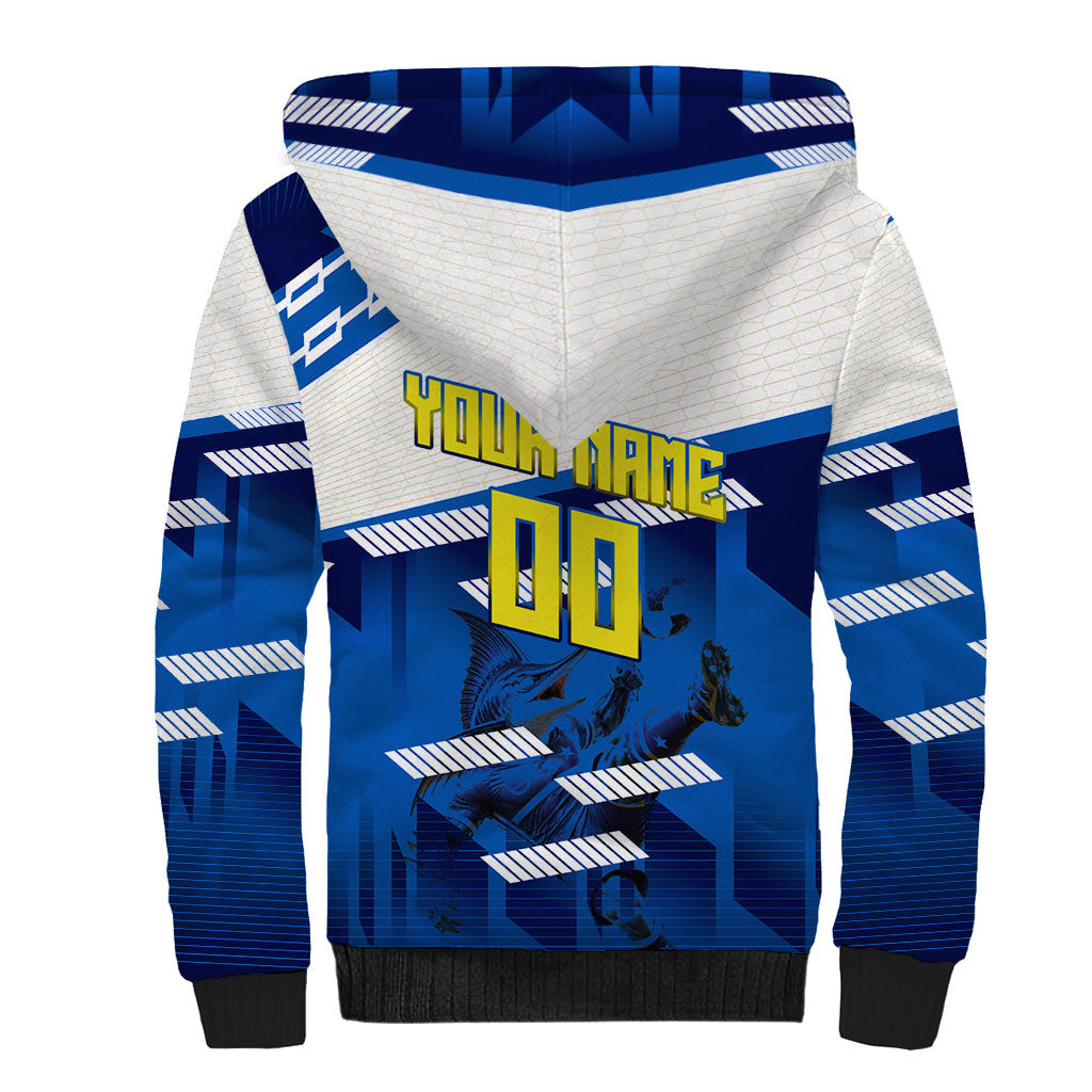 Personalized Curacao Football Sherpa Hoodie Marlin Mascot Blue National Flag Accents