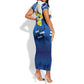 Personalized Curacao Football Short Sleeve Bodycon Dress Marlin Mascot Blue National Flag Accents