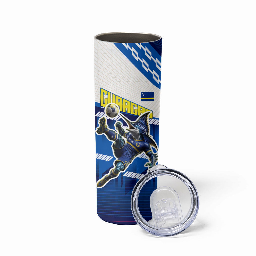 Personalized Curacao Football Skinny Tumbler Marlin Mascot Blue National Flag Accents