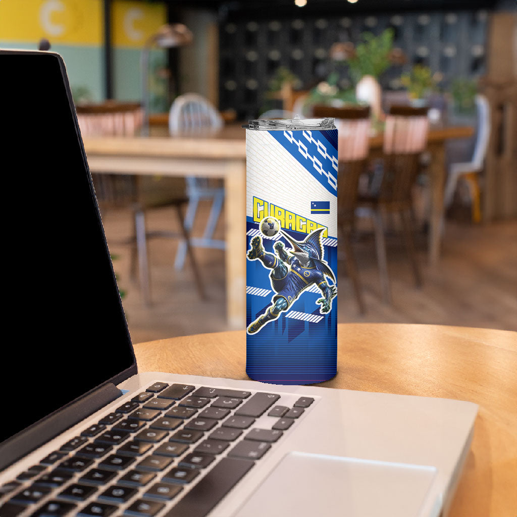 Personalized Curacao Football Skinny Tumbler Marlin Mascot Blue National Flag Accents
