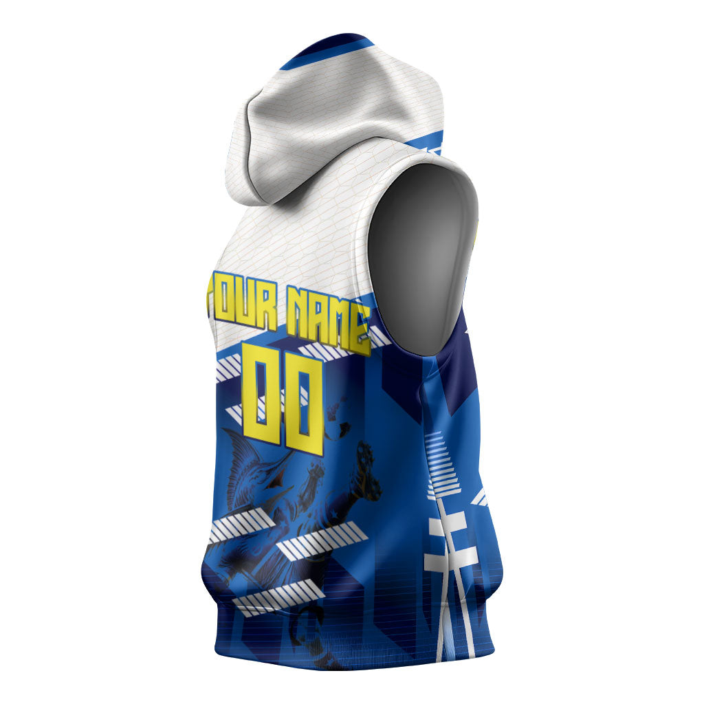 Personalized Curacao Football Sleeveless Hoodie Marlin Mascot Blue National Flag Accents