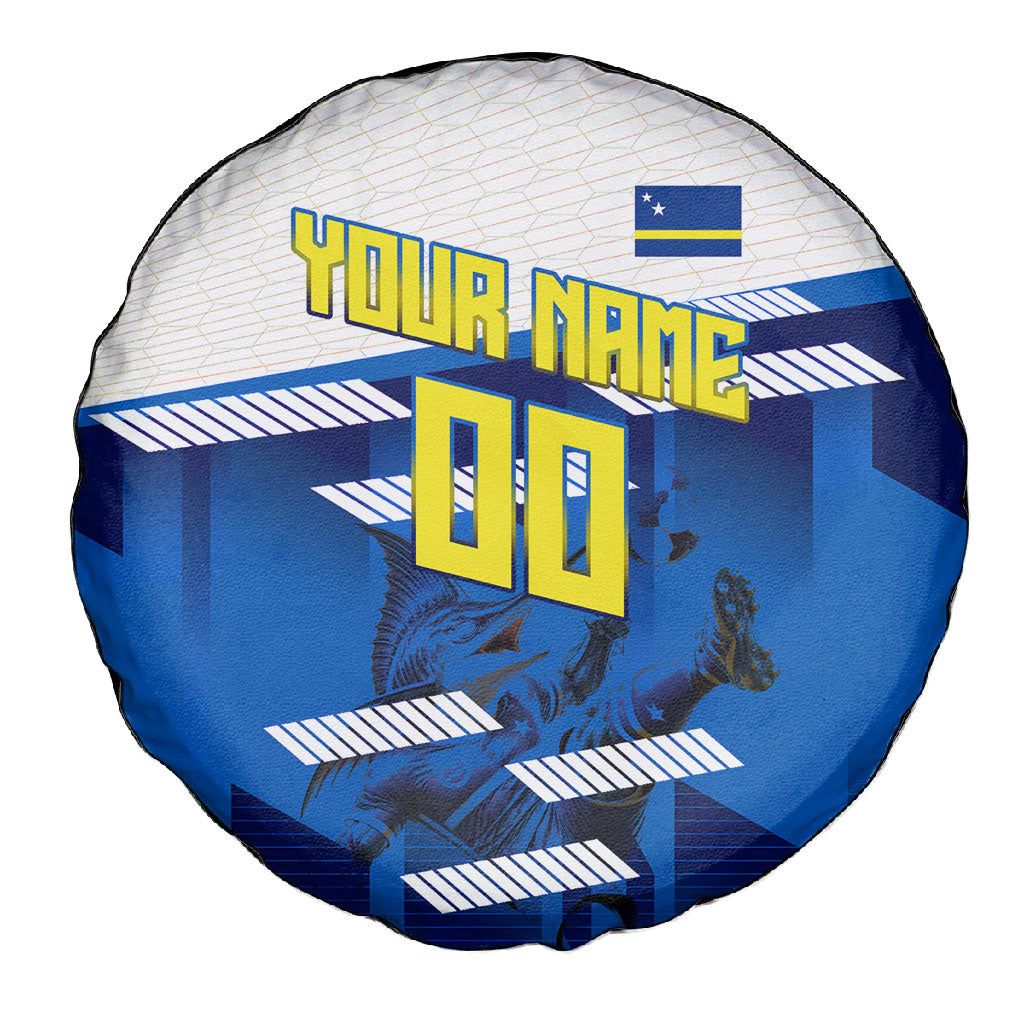 Personalized Curacao Football Spare Tire Cover Marlin Mascot Blue National Flag Accents