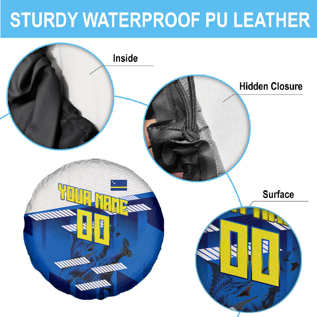 Personalized Curacao Football Spare Tire Cover Marlin Mascot Blue National Flag Accents