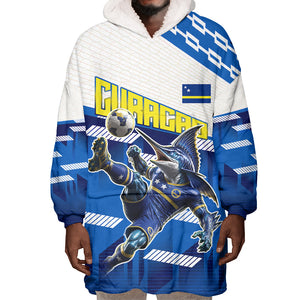 Personalized Curacao Football Wearable Blanket Hoodie Marlin Mascot Blue National Flag Accents