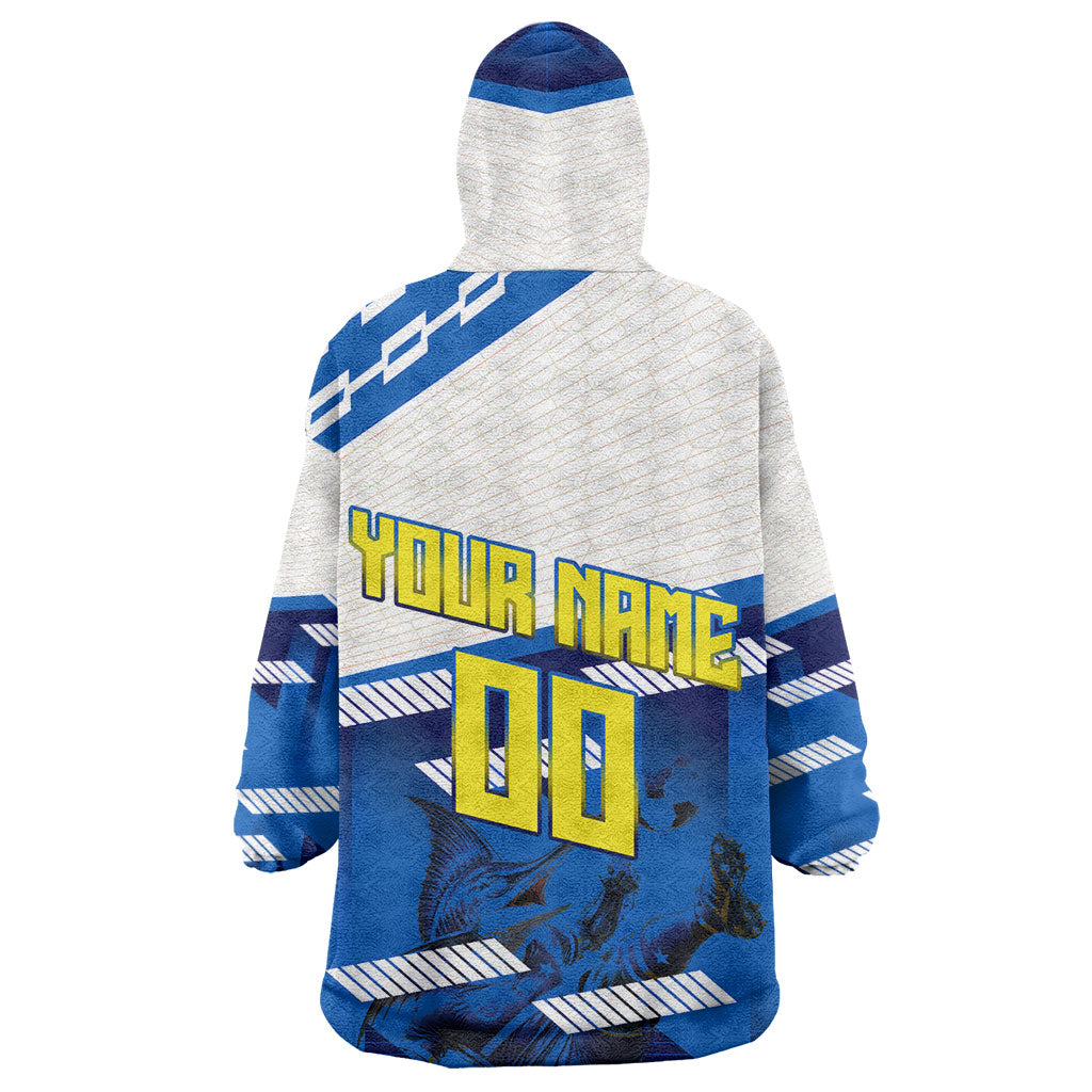 Personalized Curacao Football Wearable Blanket Hoodie Marlin Mascot Blue National Flag Accents