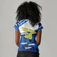 Personalized Curacao Football Women V-Neck T-Shirt Marlin Mascot Blue National Flag Accents