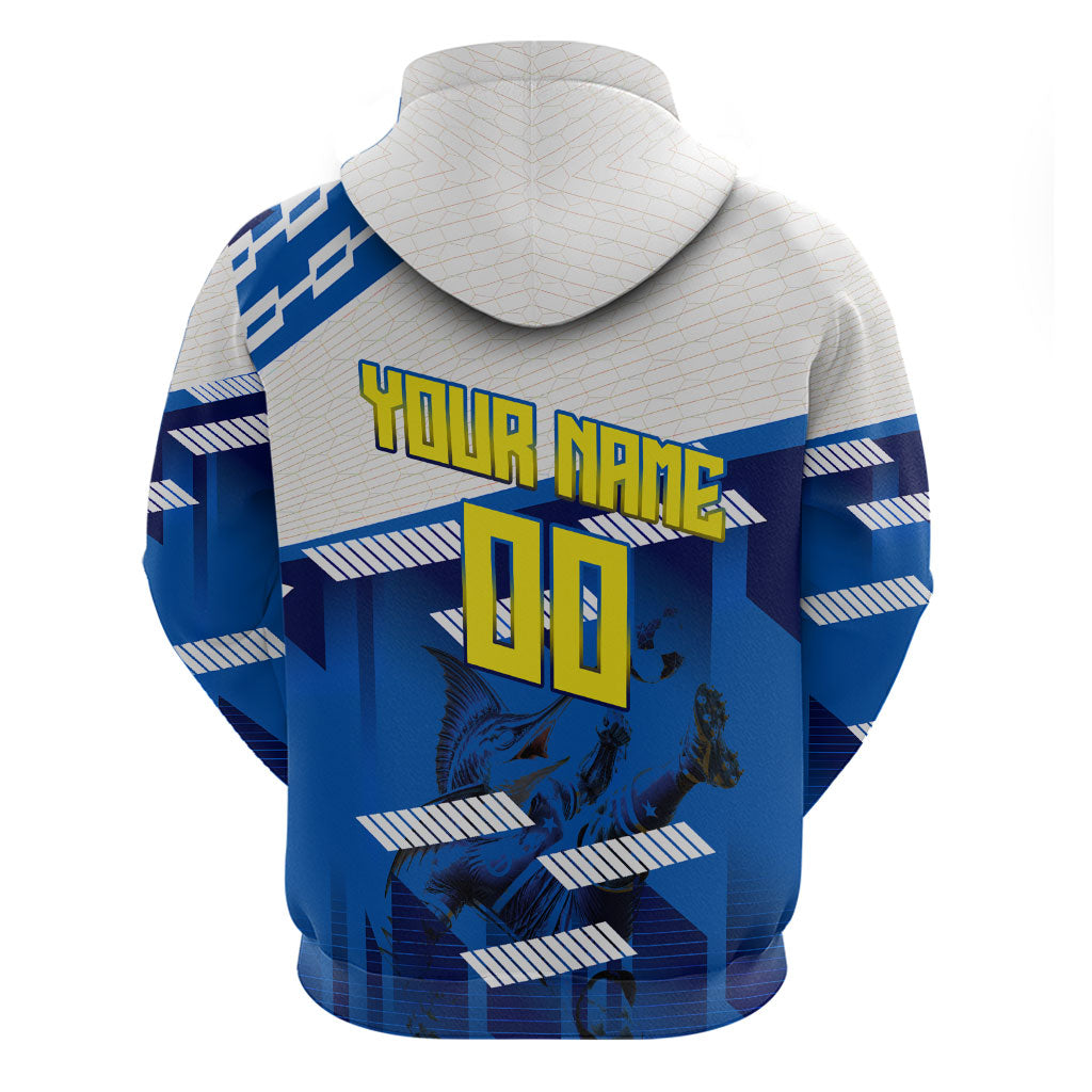 Personalized Curacao Football Zip Hoodie Marlin Mascot Blue National Flag Accents