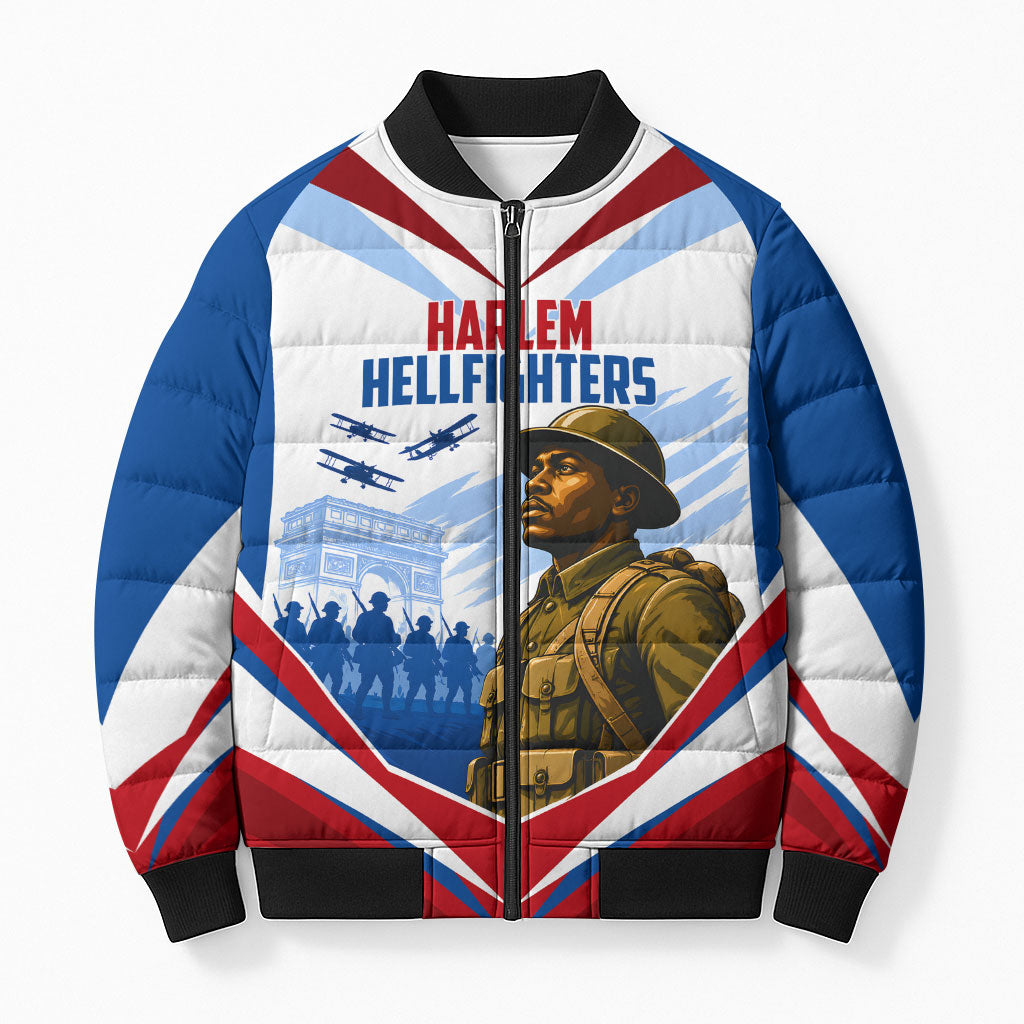 Personalized Harlem Hellfighters Bomber Puffer Jacket Vintage WWI Military History Patriotic Art