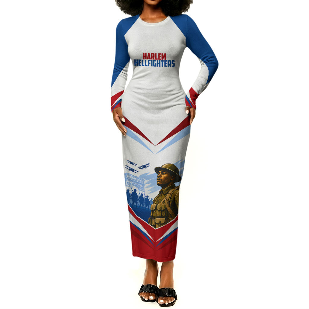 Personalized Harlem Hellfighters Long Sleeve Bodycon Dress Vintage WWI Military History Patriotic Art