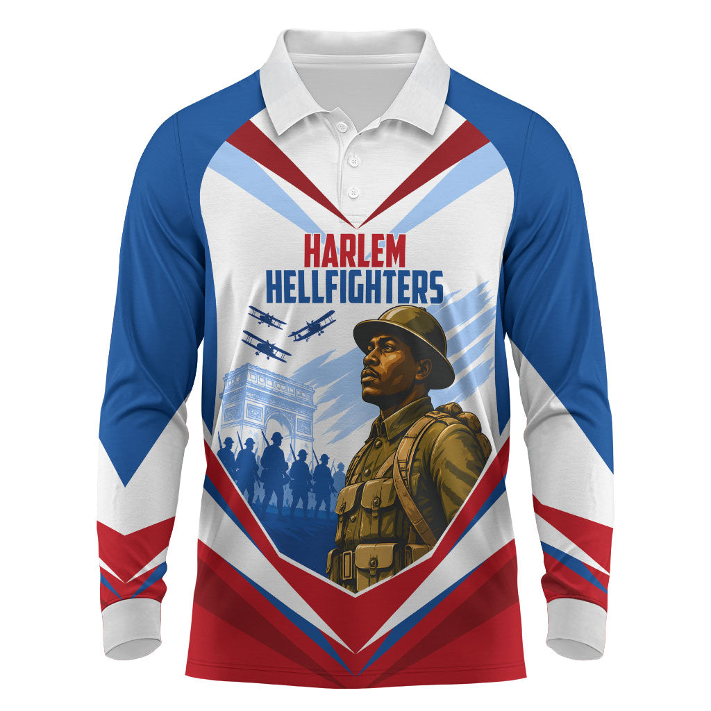 Personalized Harlem Hellfighters Long Sleeve Polo Shirt Vintage WWI Military History Patriotic Art