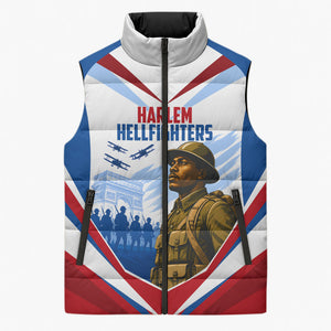 Personalized Harlem Hellfighters Sleeveless Puffer Jacket Vintage WWI Military History Patriotic Art