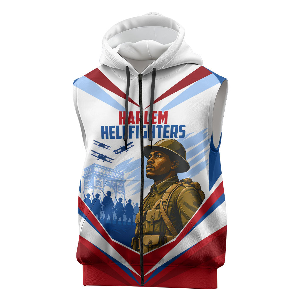 Personalized Harlem Hellfighters Sleeveless Zip Hoodie Vintage WWI Military History Patriotic Art